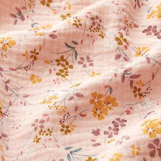 Tissu double gaze de coton Vrilles de fleurs romantiques – rose, 