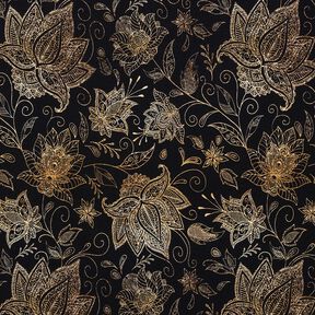 Jersey coton fleurs de mandala dorées | Glitzerpüppi – noir/or, 