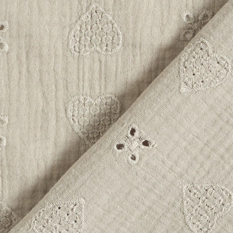 Tissu double gaze de coton Dentelle brodée Cœurs – gris soie,  image number 4