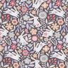 Popeline coton Lapins dans un pré fleuri – gris foncé,  thumbnail number 1