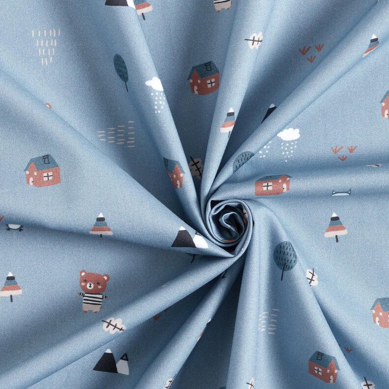 GOTS Popeline coton Ours et hibou en balade – jean bleu clair,  image number 3