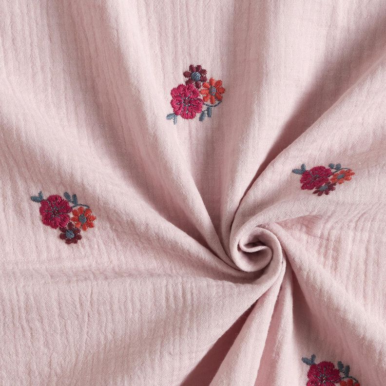 Tissu double gaze de coton Fleurs brodées | Poppy Fabrics – vieux rose clair,  image number 3