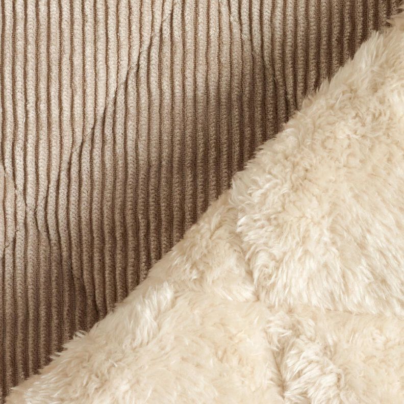 Tissu matelassé Velours côtelé à losanges avec envers fourrure – taupe, image number 5
