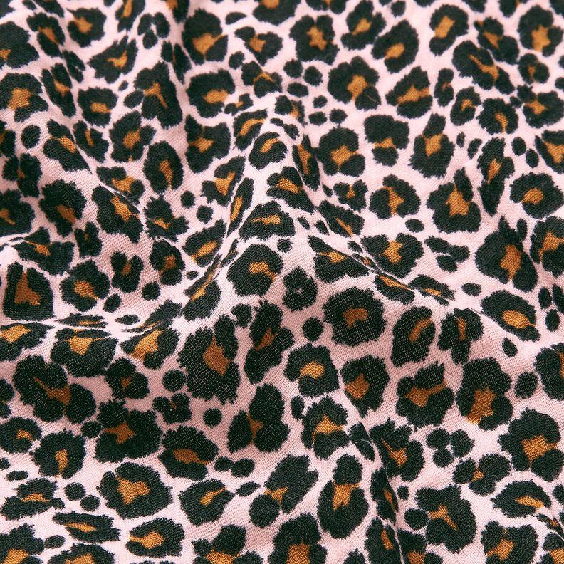 Tissu double gaze de coton Imprimé léopard – rosé/noir, image number 2