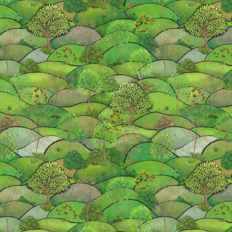 Tissu déco semi panama Impression numérique paysage de printemps – vert pomme/vert clair,  image number 1