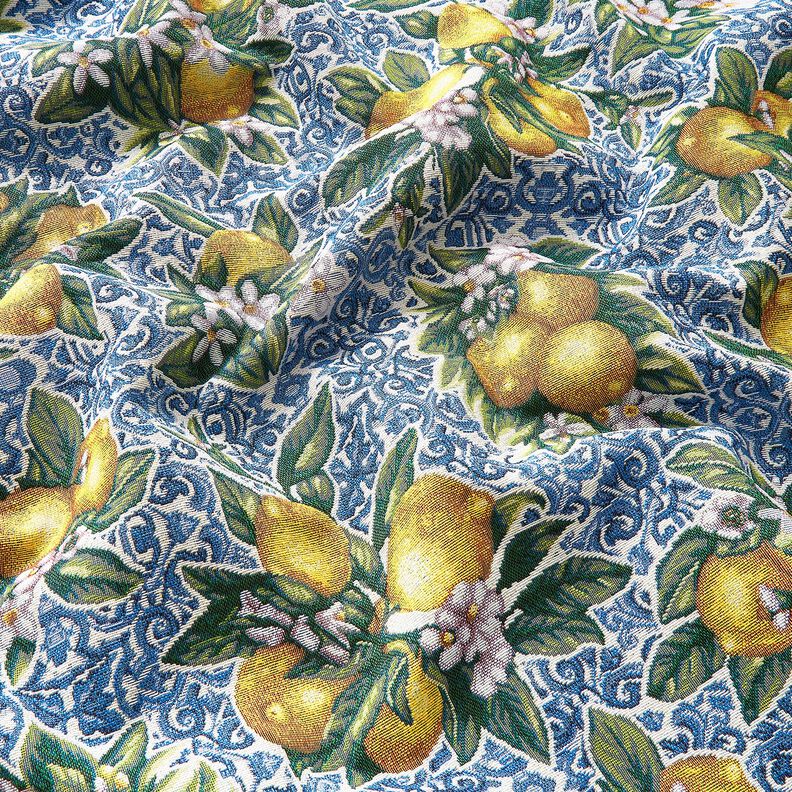 Tissu de décoration Gobelin fleur de citronnier – bleu/vert,  image number 2