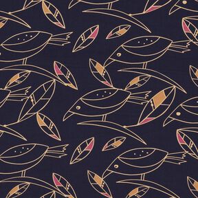 Tissu viscose Oiseaux Art Déco – bleu nuit/sable, 