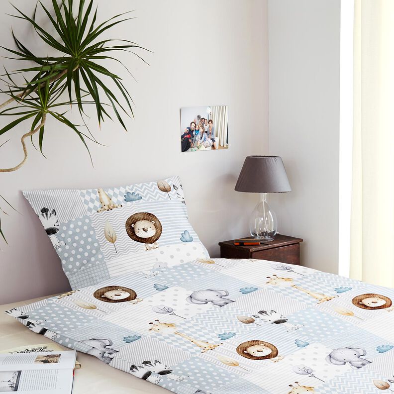 Tissu de décoration Sergé coton Baby Dschungeltiere Impression numérique – blanc/bleu clair, image number 6