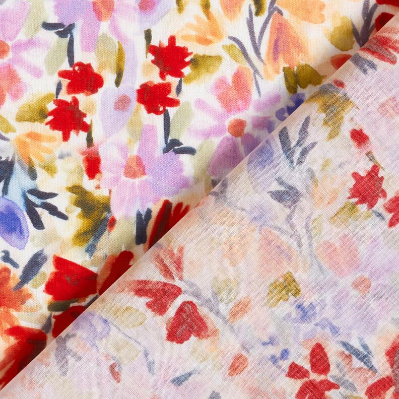 Voile de coton Prairie fleurie aquarelle impression numérique – ivoire/rouge,  image number 4