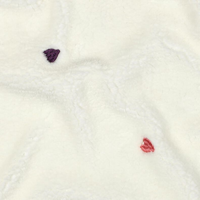 Tissu teddy Coeurs brodés | Poppy Fabrics – ivoire/rosé, image number 2
