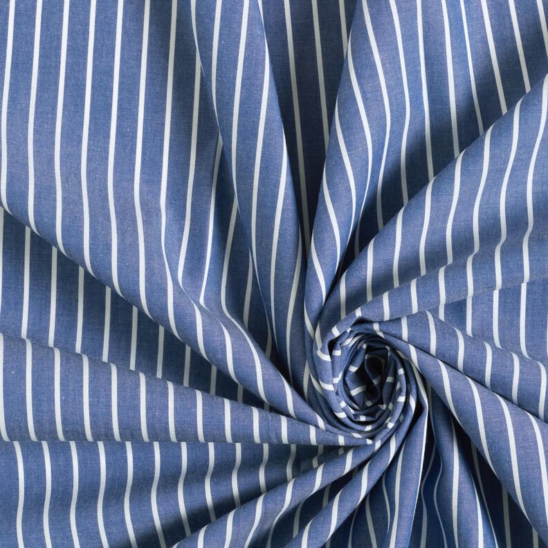 Tissu de coton Rayures – bleu jean/blanc, image number 3