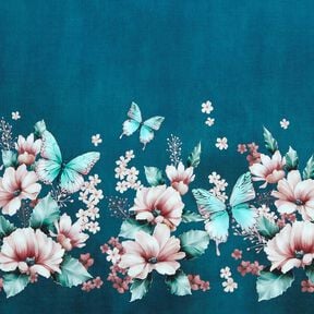 Jersey coton Prairie de papillons | Glitzerpüppi  – pétrole légère/rosé,  Jersey coton Prairie de papillons | Glitzerpüppi  – pétrole légère/rosé,