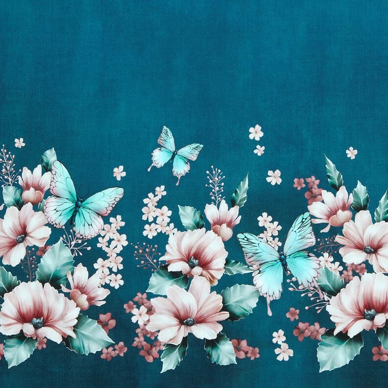 Jersey coton Prairie de papillons | Glitzerpüppi  – pétrole légère/rosé,  image number 1