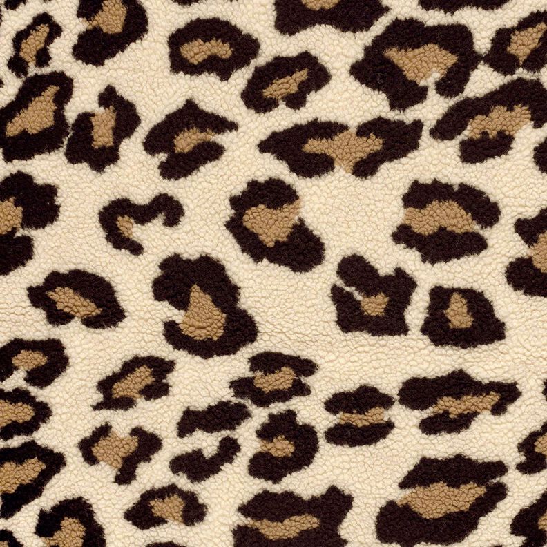 Tissu Sherpa pour peluche avec imprimé léopard – amande/noir, image number 1
