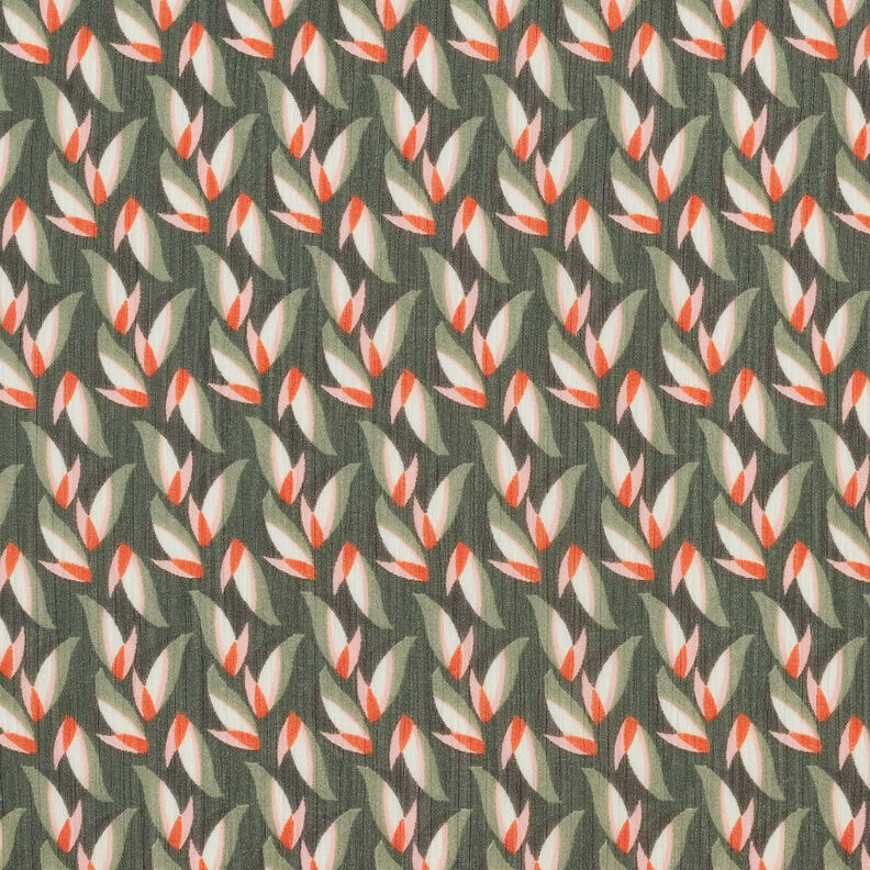 Crêpe mousseline Motif feuilles – noir/roseau, image number 1