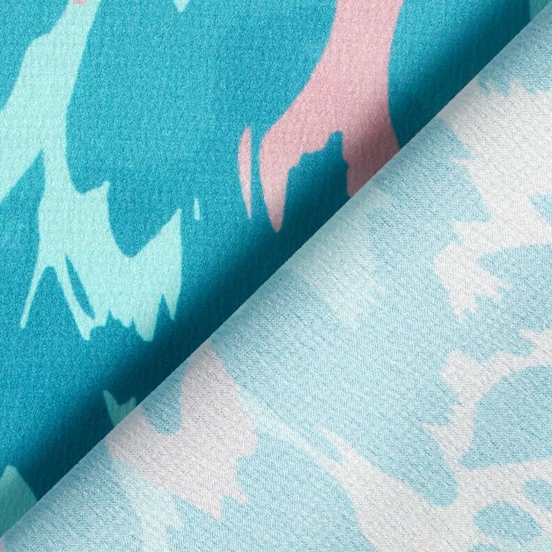 Crêpe satin pétales abstraits – turquoise/crème,  image number 4