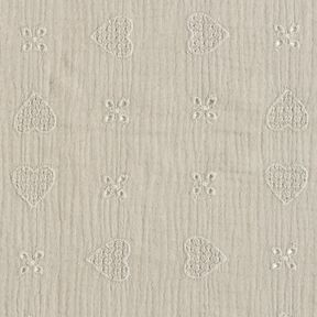 Tissu double gaze de coton Dentelle brodée Cœurs – gris soie, 