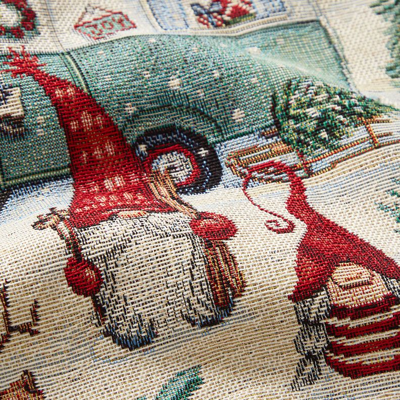 Tissu de décoration Gobelin Lutins de Noël – beige clair/rouge, image number 2