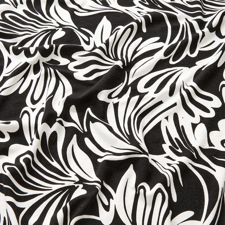 Jersey viscose Fleurs abstraites – noir/ivoire, image number 2