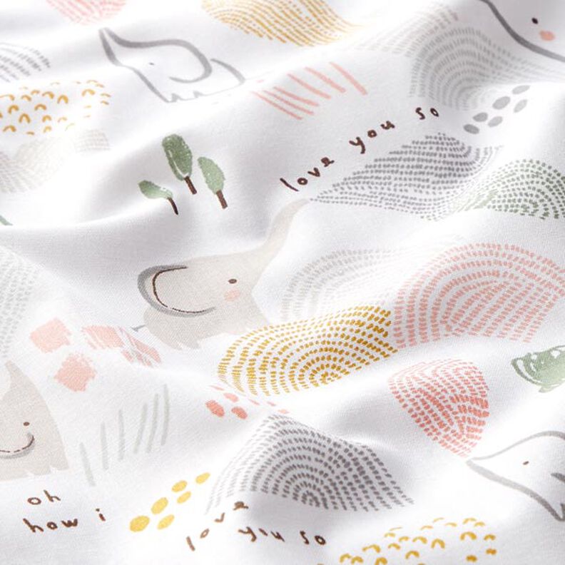 Tissu en coton Cretonne Paysage avec éléphants – blanc,  image number 2