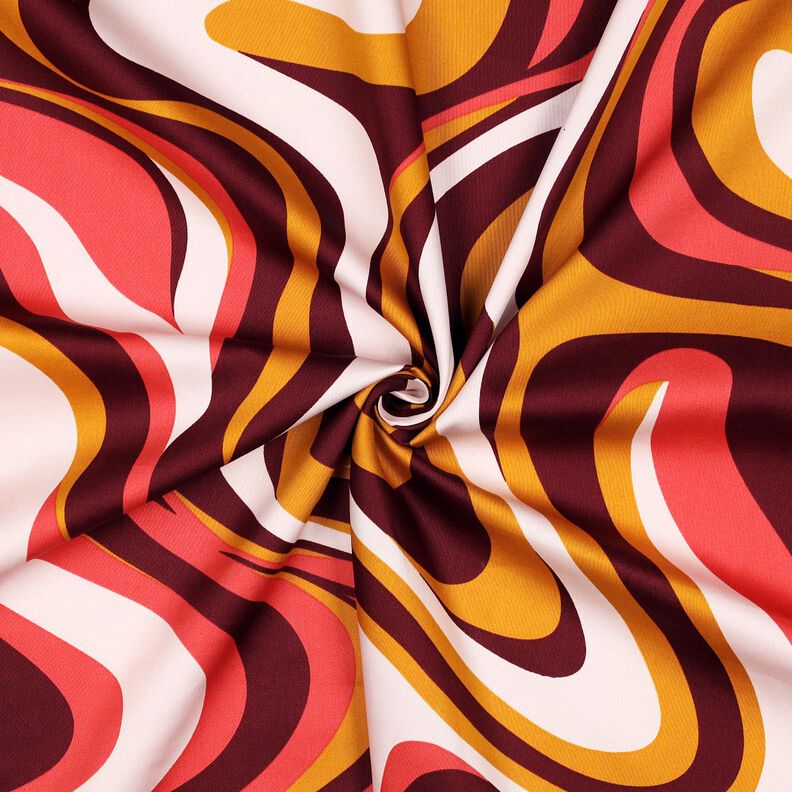 Satin de coton Vagues rétro | Poppy Fabrics – rouge bordeaux/jaune curry,  image number 3