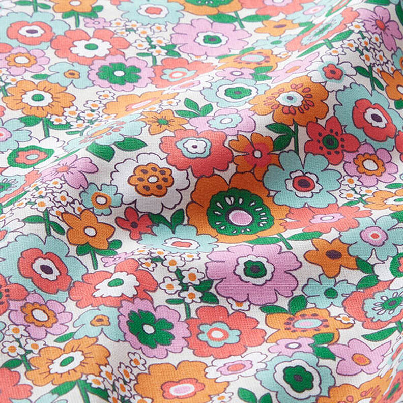 Tissu en coton Cretonne Fleurs multicolores – blanc/orange clair,  image number 2
