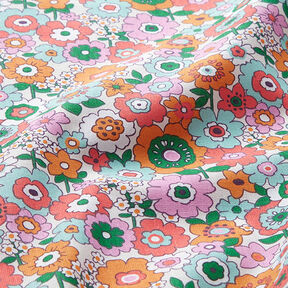 Tissu en coton Cretonne Fleurs multicolores – blanc/orange clair, 
