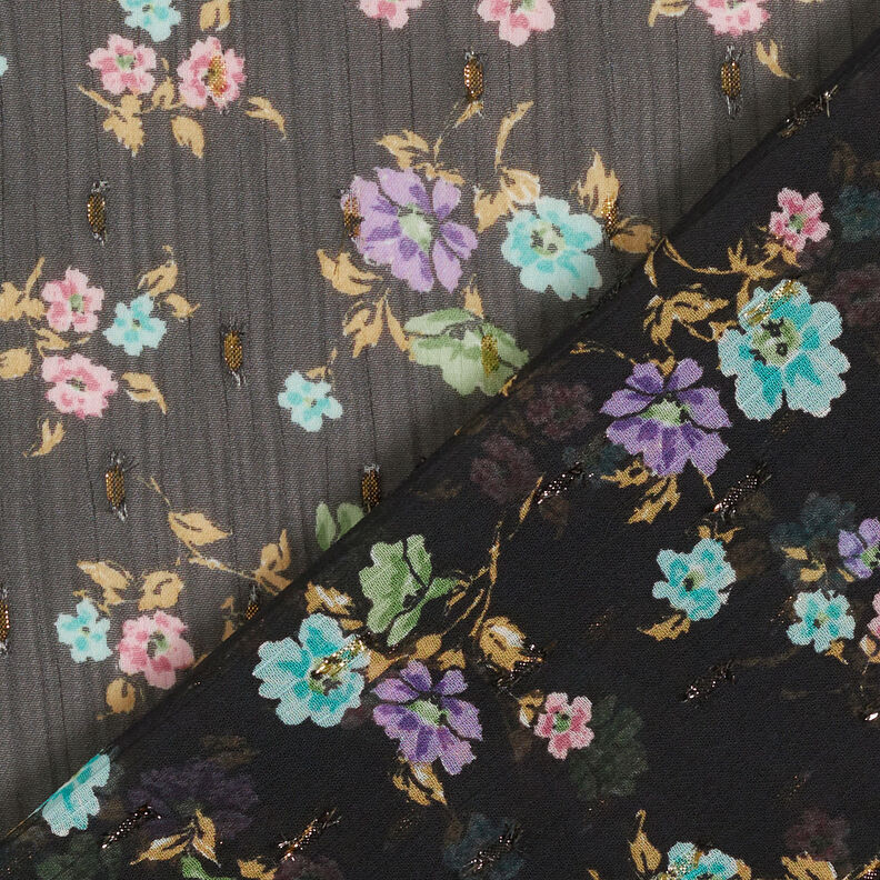 Crêpe mousseline Dobby & Fleurs – noir/bleu clair,  image number 4