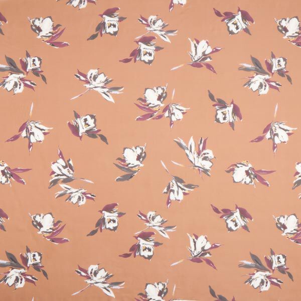 Mousseline de soie fleurs peintes – marron, image number 1