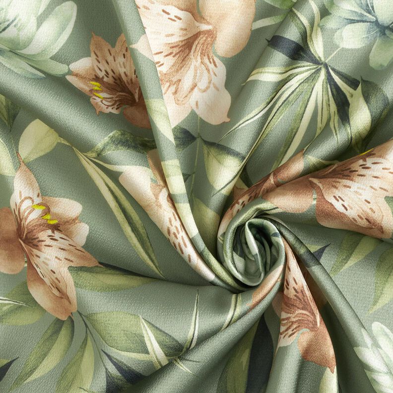 Crêpe satin magnolias et feuilles de palmier – roseau/beige,  image number 3