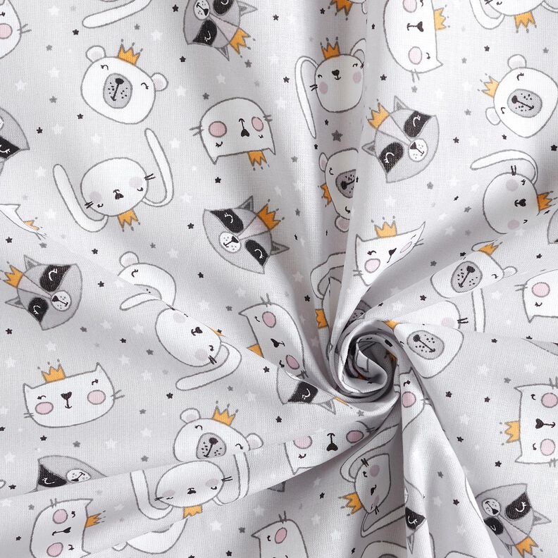 Popeline coton Animaux avec couronnes – gris clair, image number 3