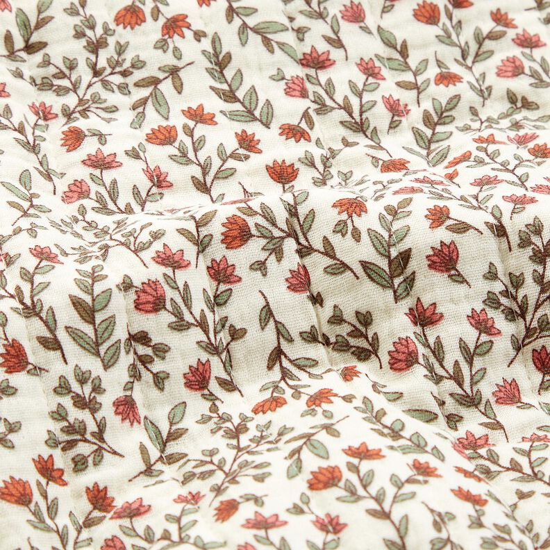 Tissu gaze de coton Tissu matelassé Fleurs romantiques – écru/myrtille, image number 4