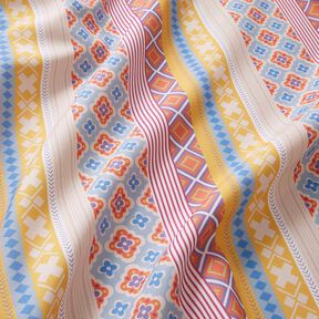 Tissu pour nappe Collage avec rayures – écru/moutarde, 