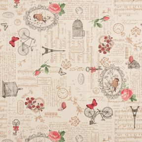 Tissu de décoration Semi-panama Collage romantique – nature/myrtille, 