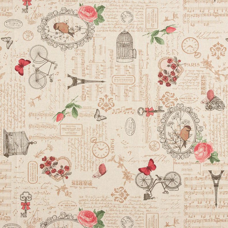 Tissu de décoration Semi-panama Collage romantique – nature/myrtille,  image number 1