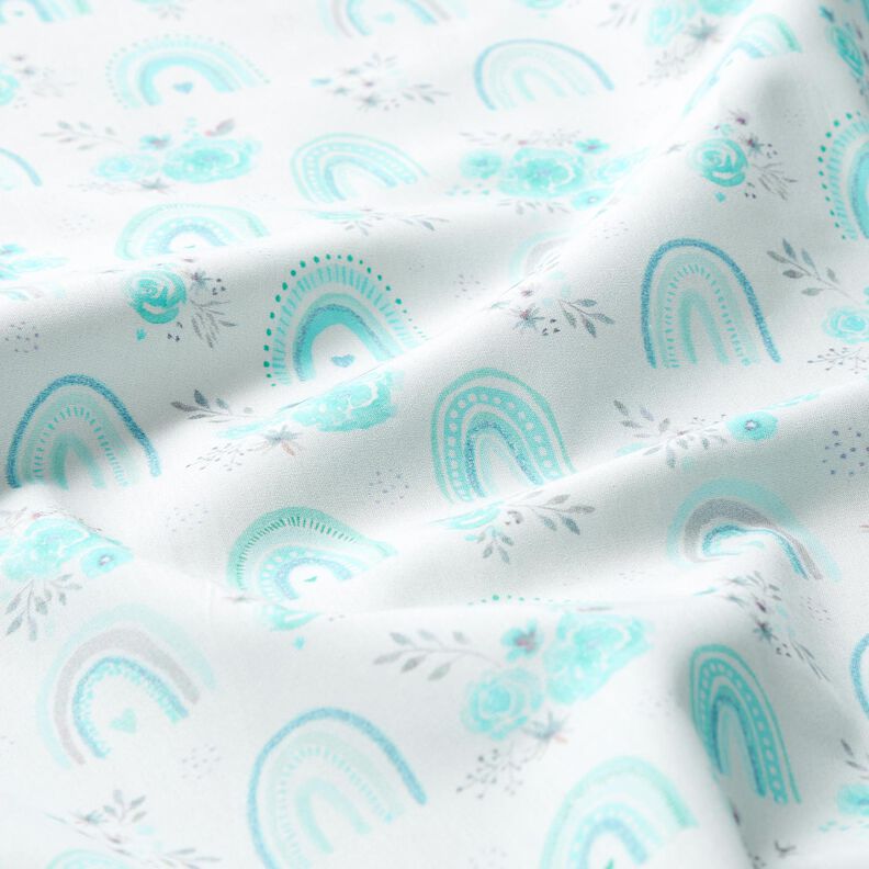 Popeline coton Roses et arcs-en-ciel – blanc/turquoise clair,  image number 2