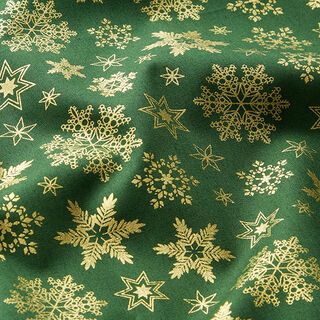 Tissu en coton Popeline Cristaux de neige – vert/or, 