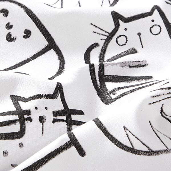 Tissu en coton Cretonne Esquisses de chats – noir/ivoire,  image number 2