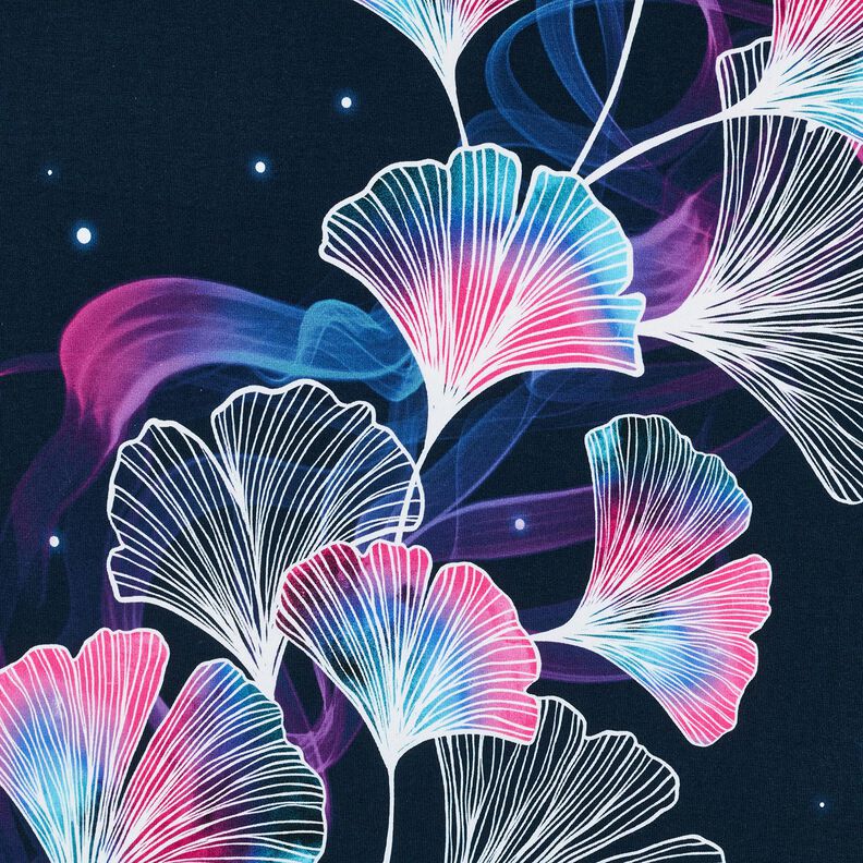 Jersey coton Ginkgo | Glitzerpüppi – bleu nuit/pourpre,  image number 6