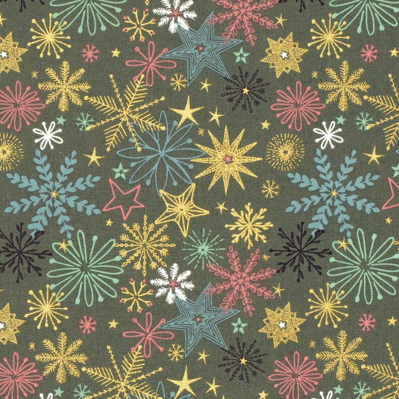 Tissu en coton Popeline Mélange d'étoiles – pin foncé/or,  image number 1