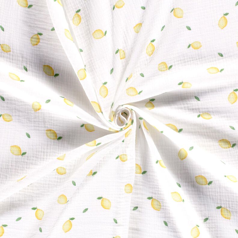 Tissu double gaze de coton Citrons aquarelle Impression numérique – blanc,  image number 3