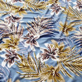 Jersey viscose plantes tropicales – bleu acier, 