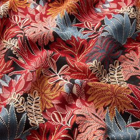 Tissu de décoration Jacquard Feuilles de la jungle – noir/carmin, 