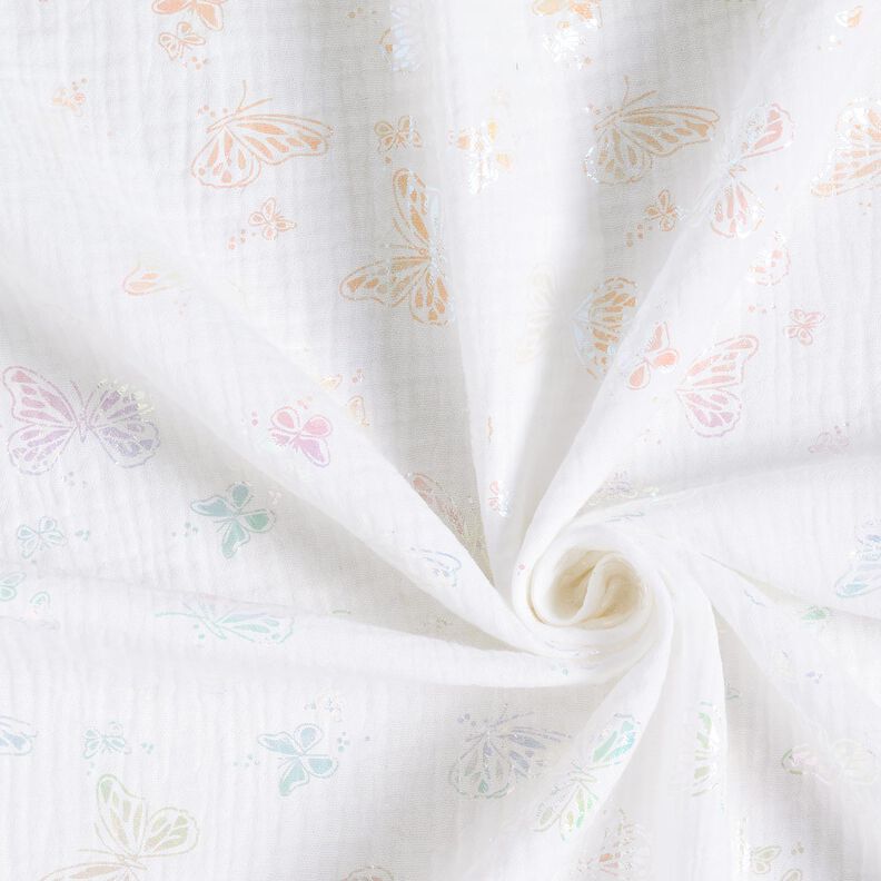 Tissu double gaze de coton Papillons Imprimé feuille – blanc,  image number 4