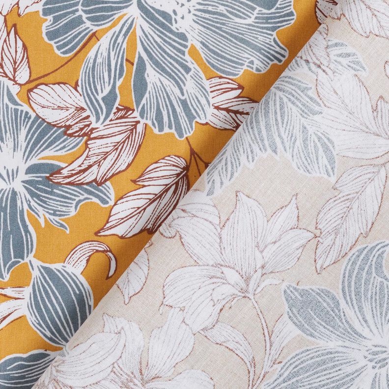 Tissu en coton Cretonne Grandes fleurs – moutarde/gris, image number 4