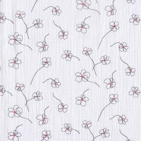 Tissu double gaze de coton Coquelicots peints – blanc/noir, 