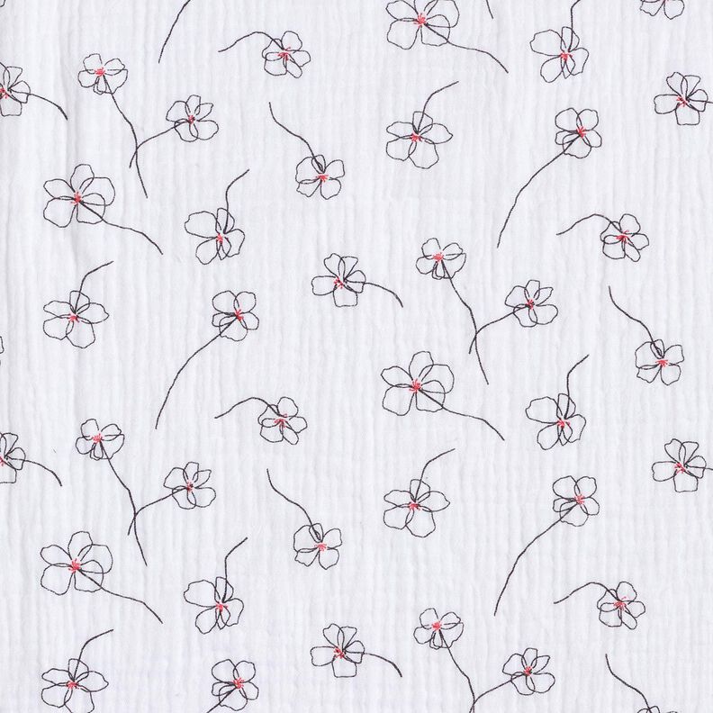 Tissu double gaze de coton Coquelicots peints – blanc/noir,  image number 1