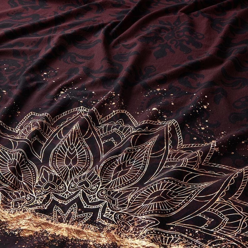 Jersey cotonTissu bordure Mandala avec taches d'or | Glitzerpüppi – marron noir/or,  image number 2