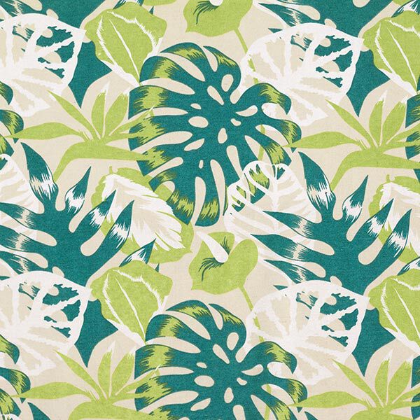 Tissu de décoration Canvas Feuilles de palmier – beige clair/vert genévrier, image number 1