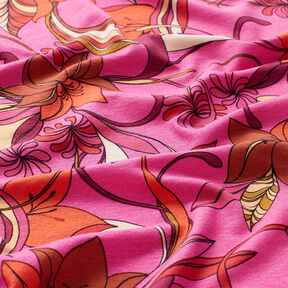 Jersey viscose zarte Blumen – pourpre/rouge feu, 